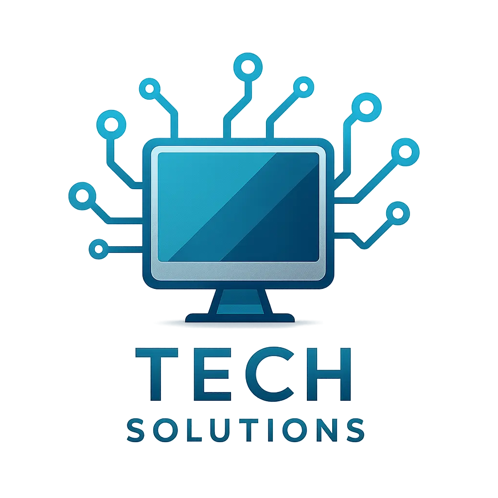Computer Logo template with monitor and digital circuit lines