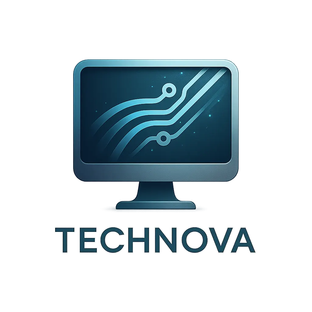Computer Logo template with stylized monitor and dynamic circuit pattern