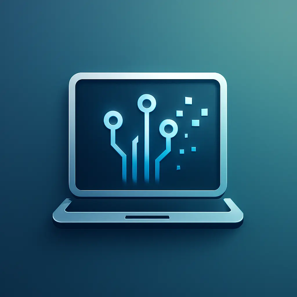 Computer Logo template with abstract circuit and laptop design