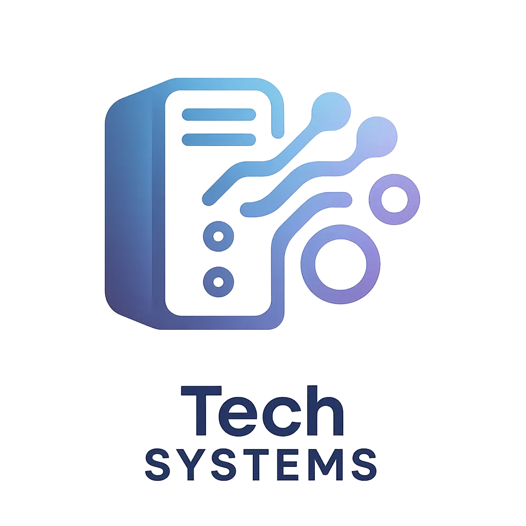 Computer Logo template with a stylized tech tower and gradient blue-purple colors