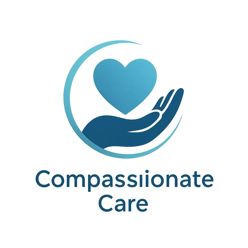 Doctor Logo template featuring a hand cradling a heart with the text 'Compassionate Care'.