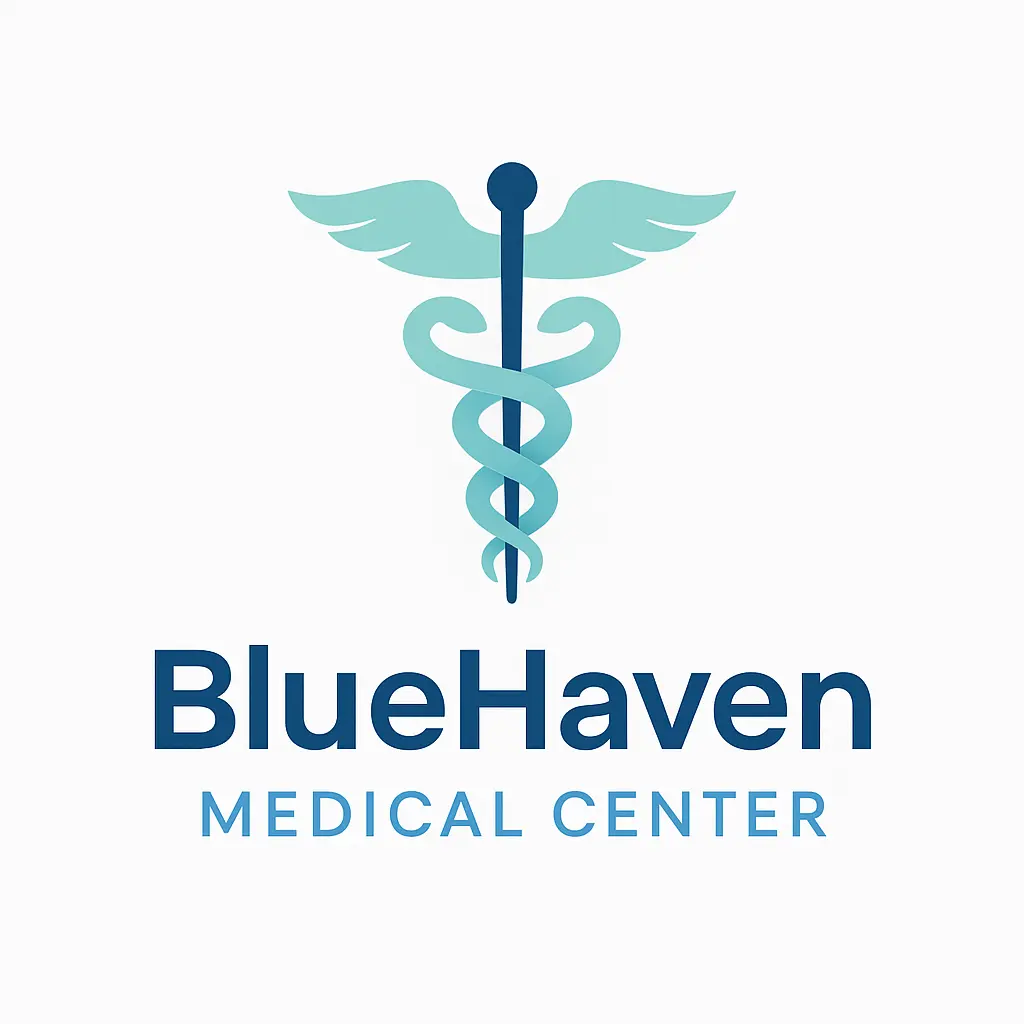 Doctor Logo template with caduceus symbol and 'BlueHaven Medical Center' text