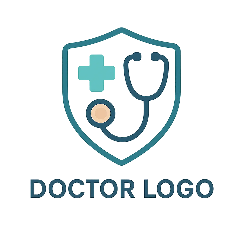Doctor Logo template with cross, stethoscope, and shield design