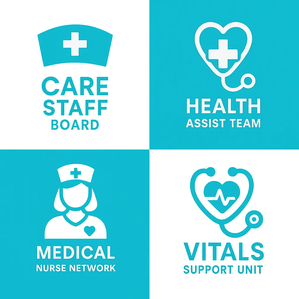 Doctor Logo template with stethoscope, heart, and nurse icons