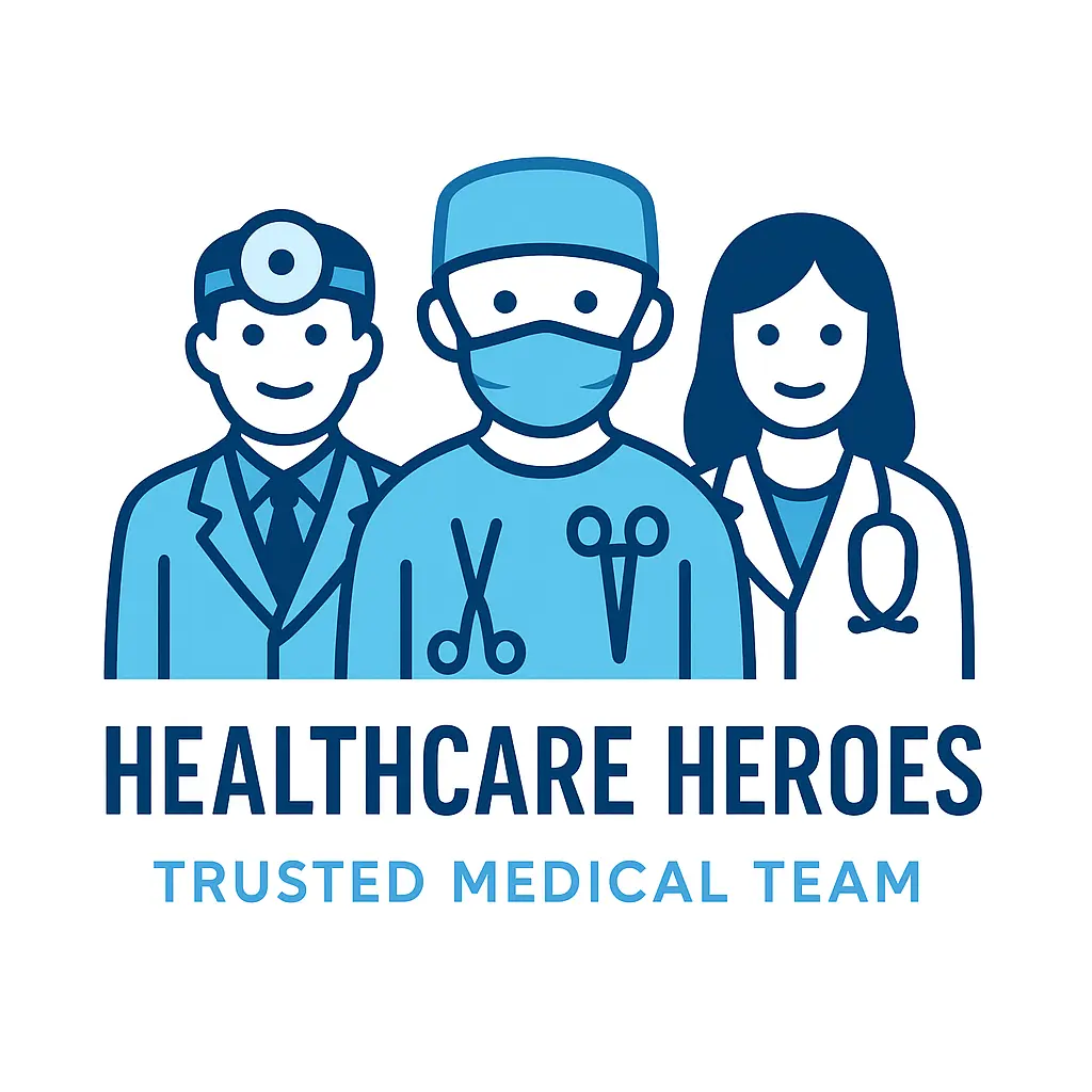 Doctor Logo template with three blue medical figures