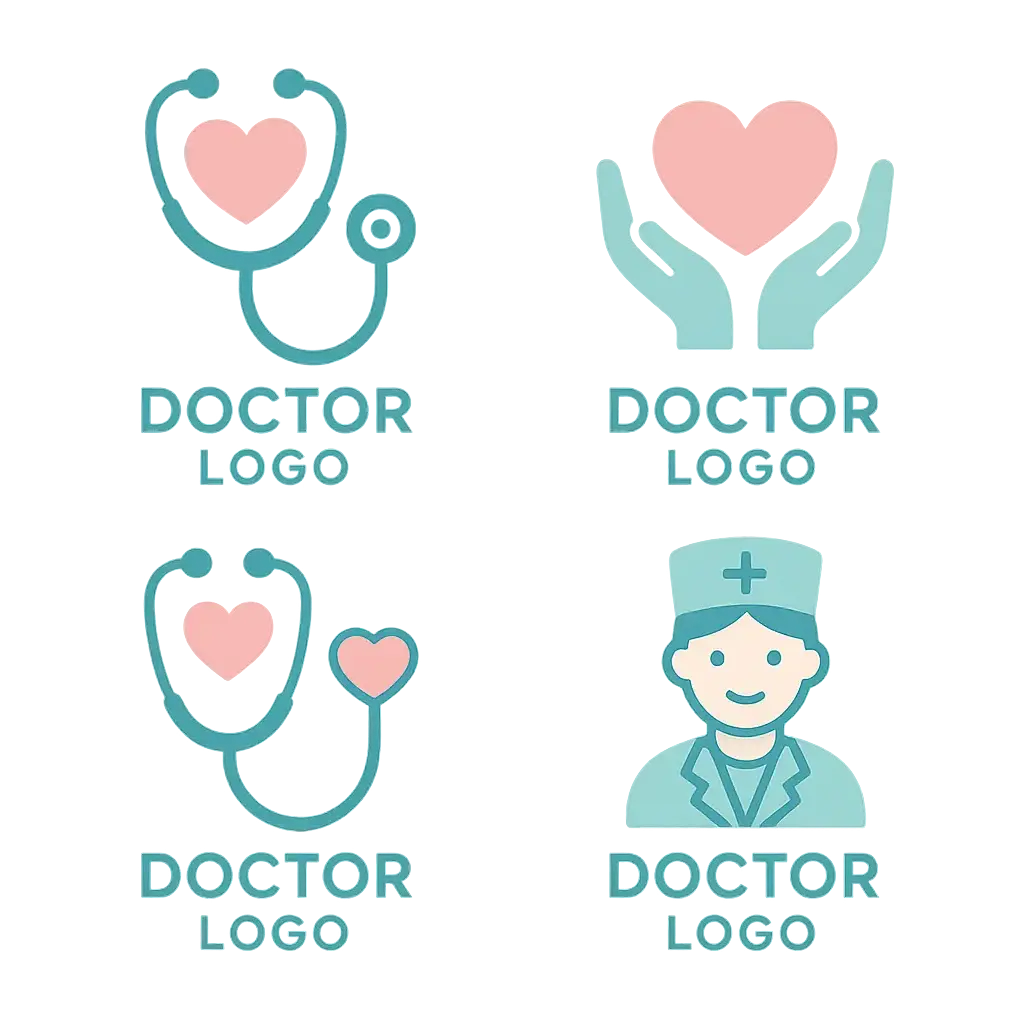 Doctor Logo template with stethoscope, heart, hands, and nurse figure