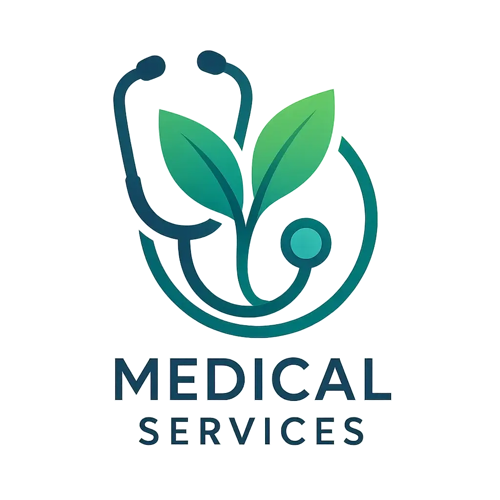 Doctor Logo template with stethoscope and green leaves