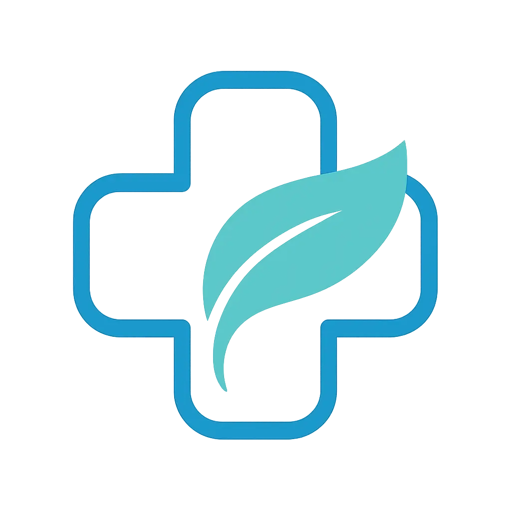 Minimalist Doctor Logo template with blue cross and teal leaf