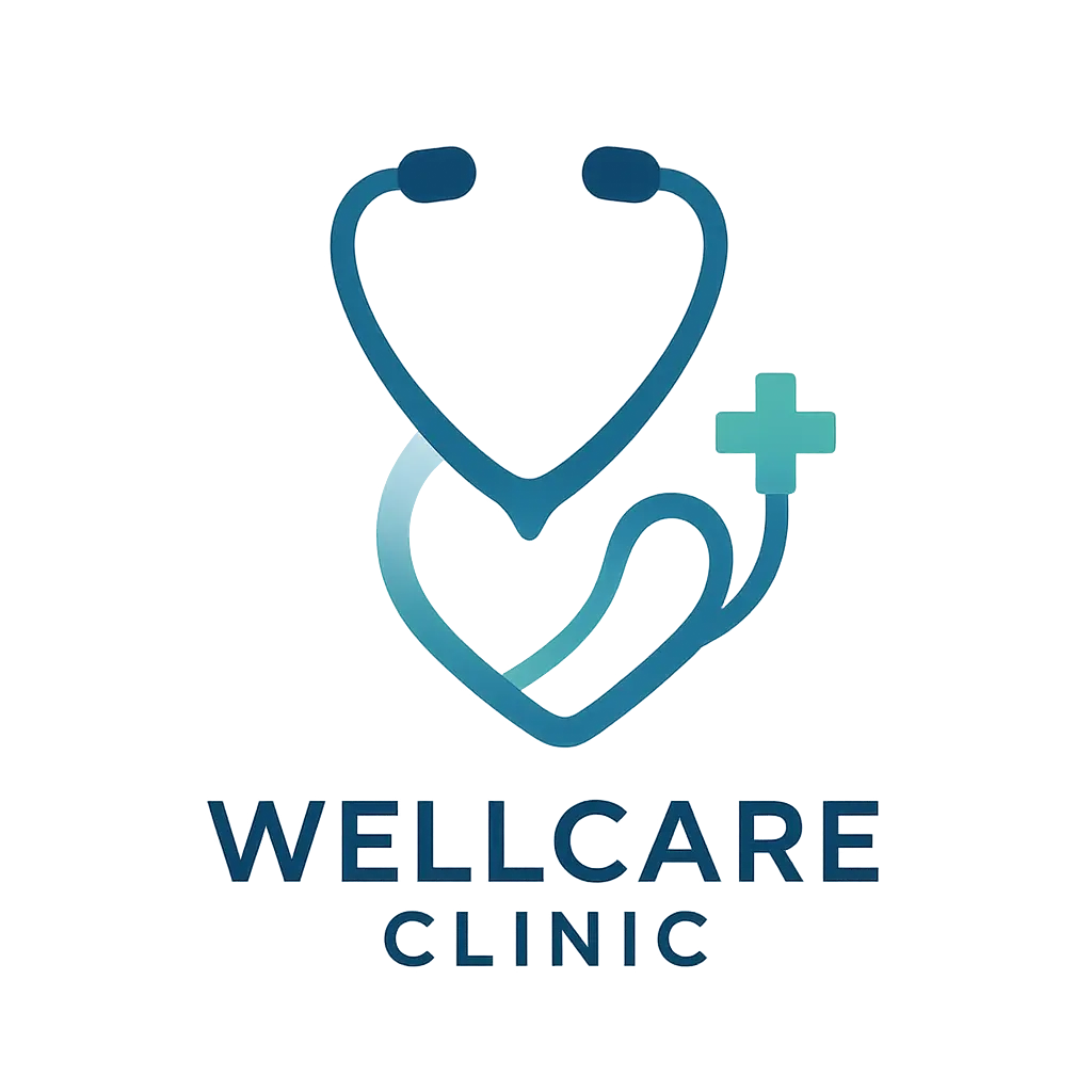 WellCare Clinic Doctor Logo template with stethoscope and cross