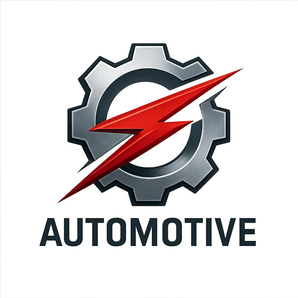 Automotive Logo template with abstract gear emblem, bold red and silver colors