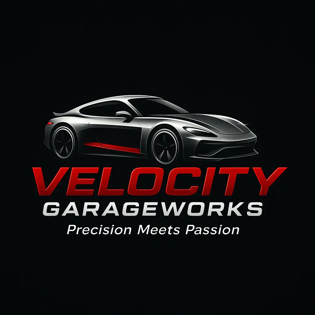 Automotive Logo template with red car silhouette and bold typography