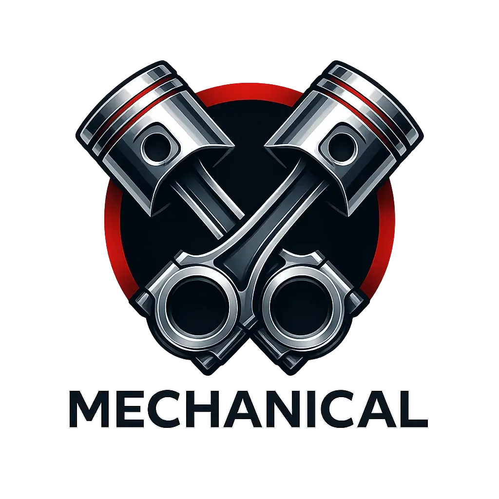 Automotive Logo template featuring crossed pistons and bold 'MECHANICAL' text.