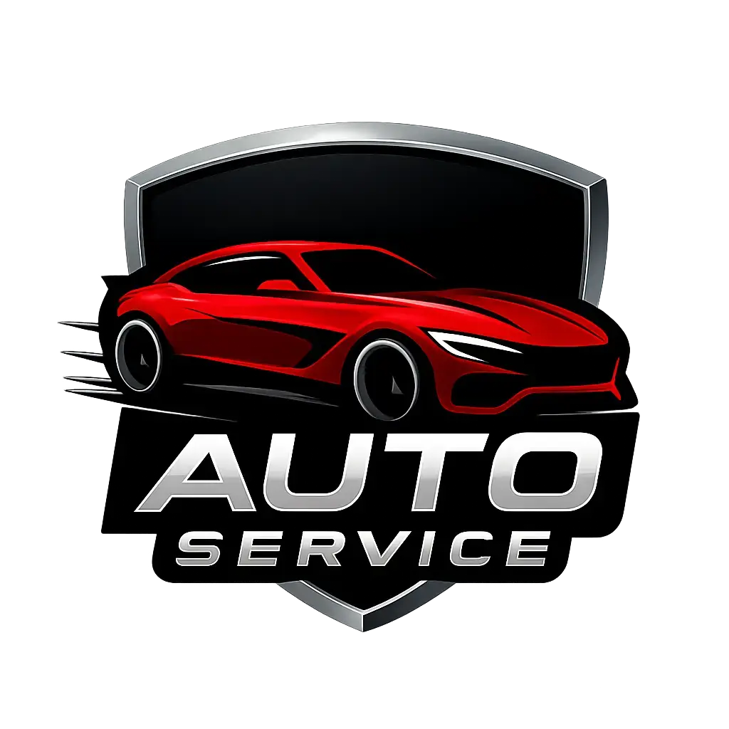 Automotive Logo template featuring a sleek car silhouette in red and black