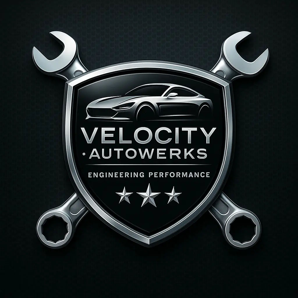 Modern Automotive Logo template with chrome badge and wrenches