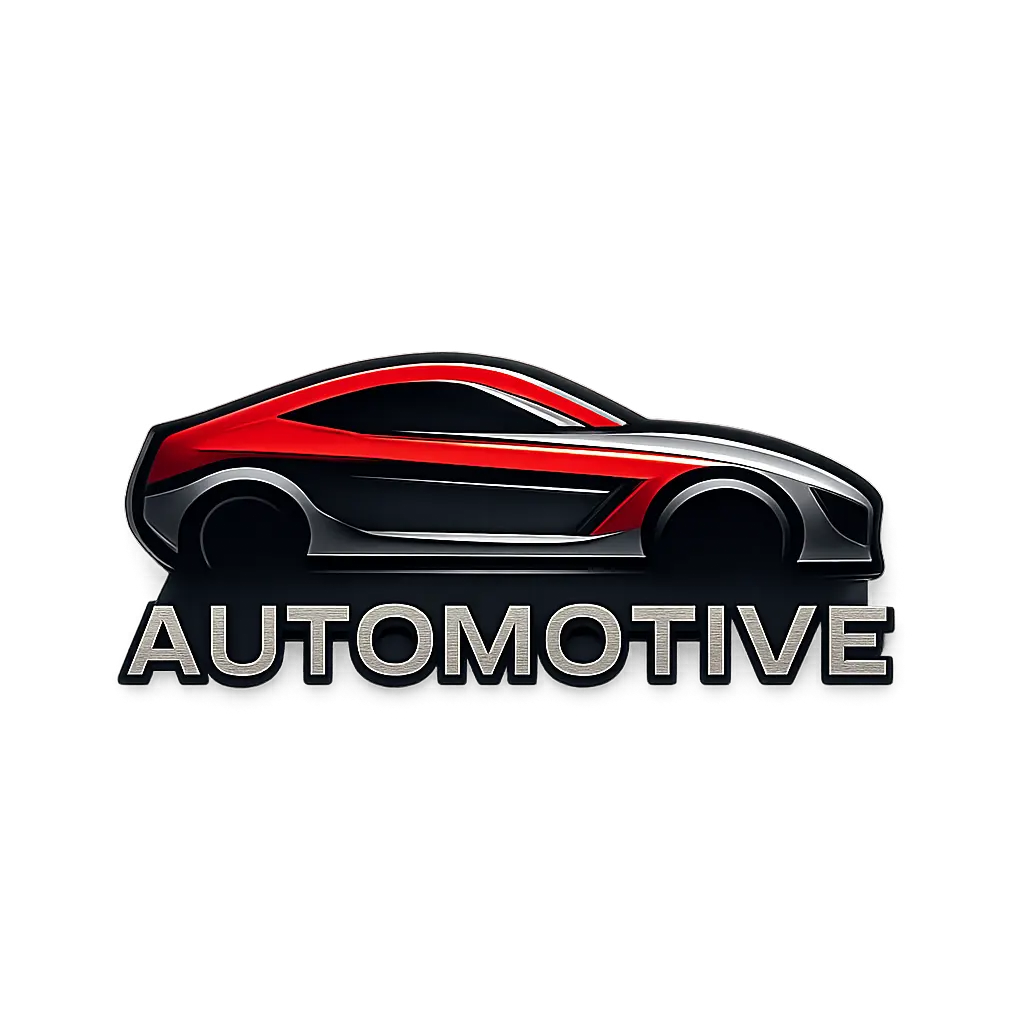 Automotive Logo template featuring sleek car silhouette in red and silver
