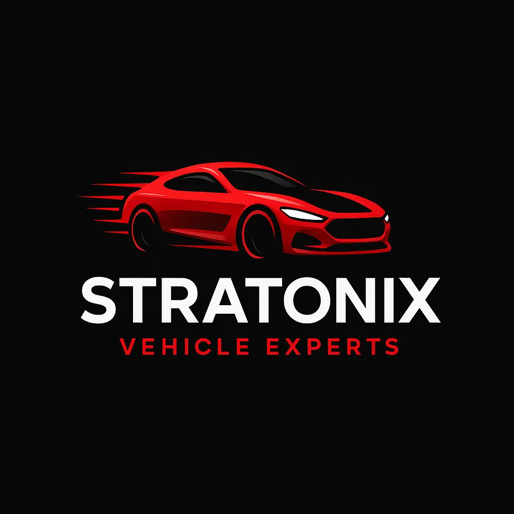 Bold red and white Automotive Logo template with car outline