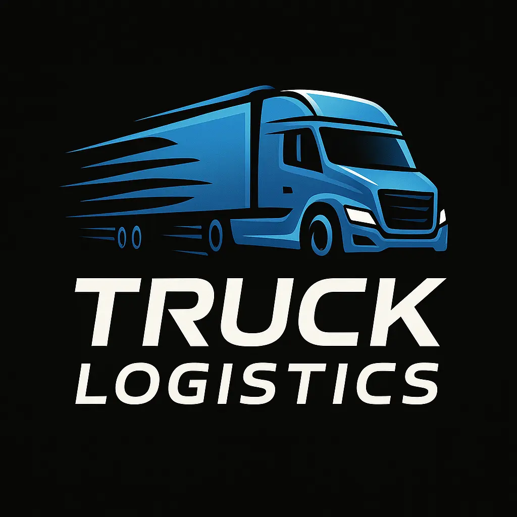 Automotive Logo template with a stylized truck silhouette and bold 'TRUCK LOGISTICS' text