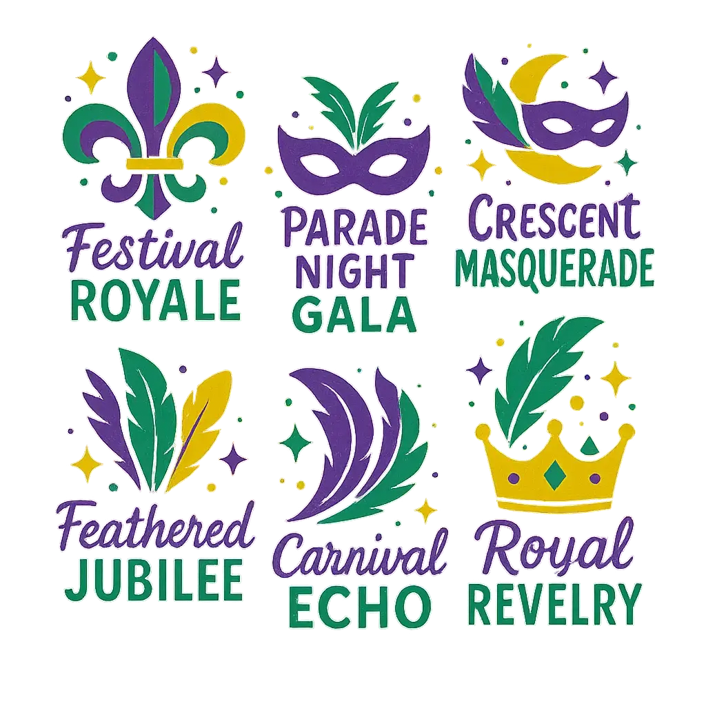 Vibrant Event Logo template with crowns, feathers, and masks