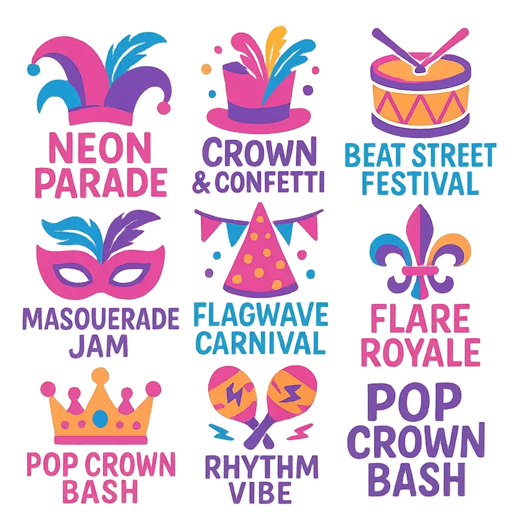 Colorful Event Logo template with festive icons in grid layout