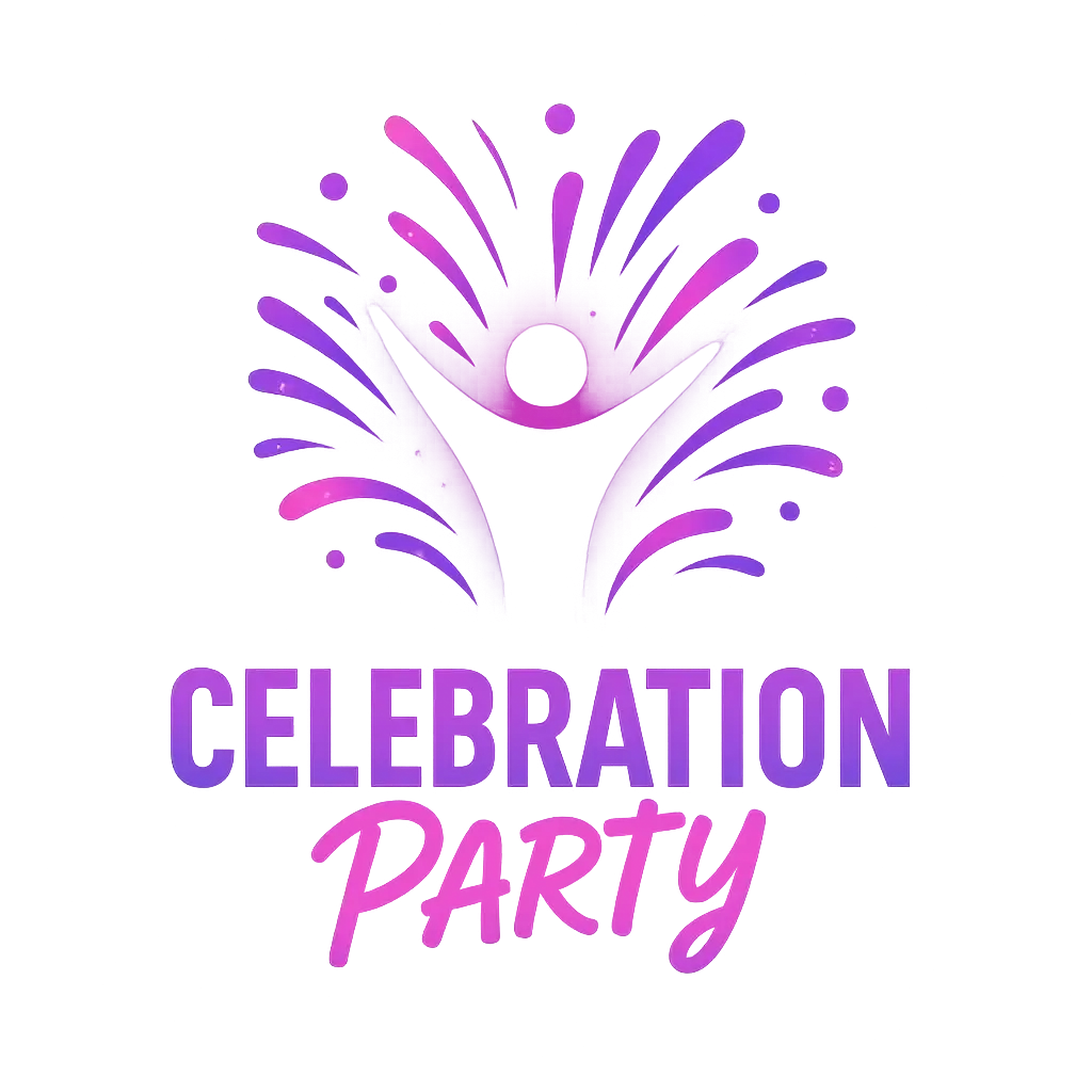 Event Logo template featuring a vibrant purple and black design with party and celebration text.