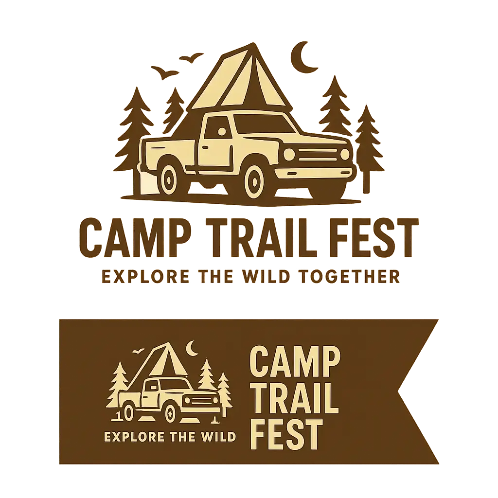 Event Logo template with pickup, tent, trees, and bold text