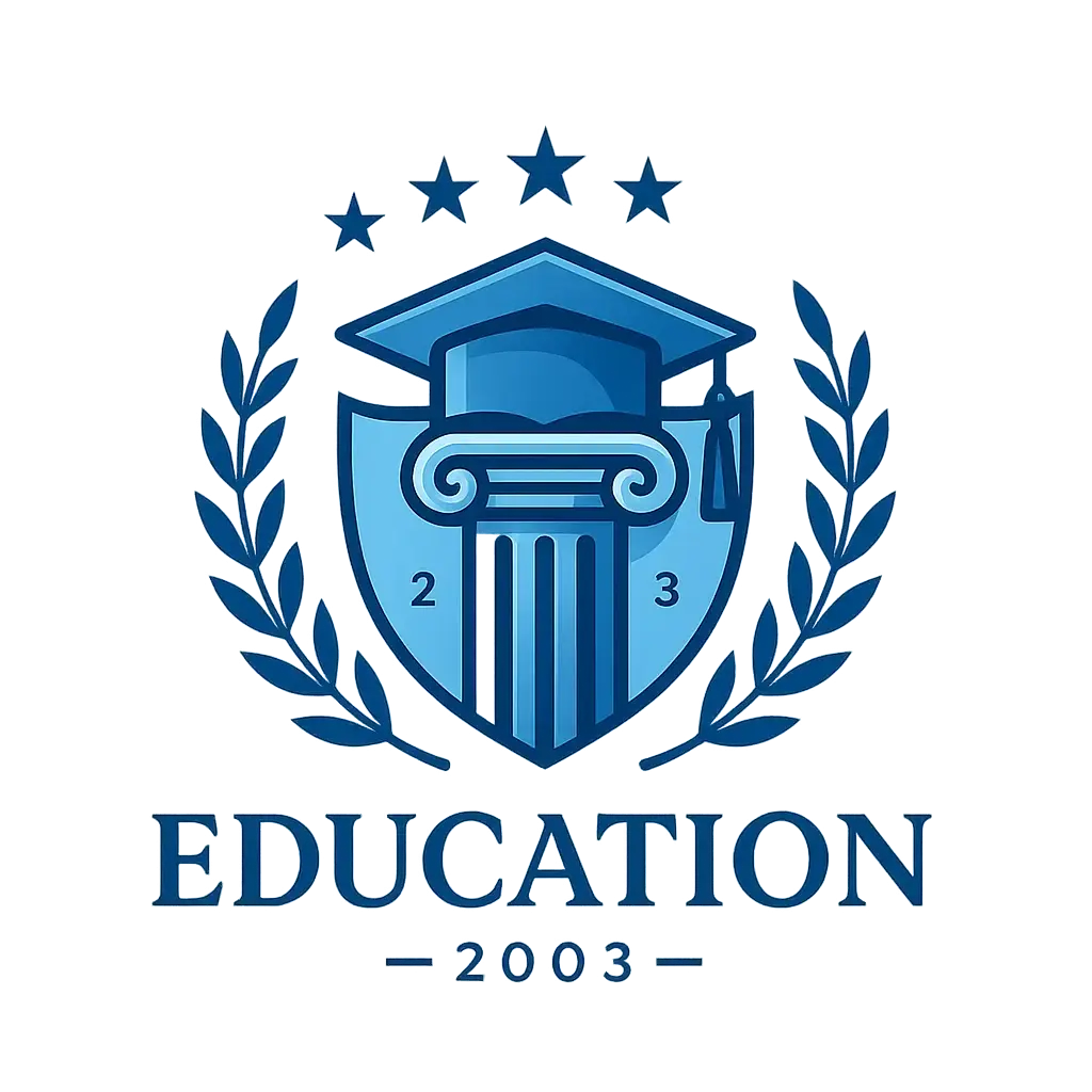 Education Logo template with cap, column, and laurel crest