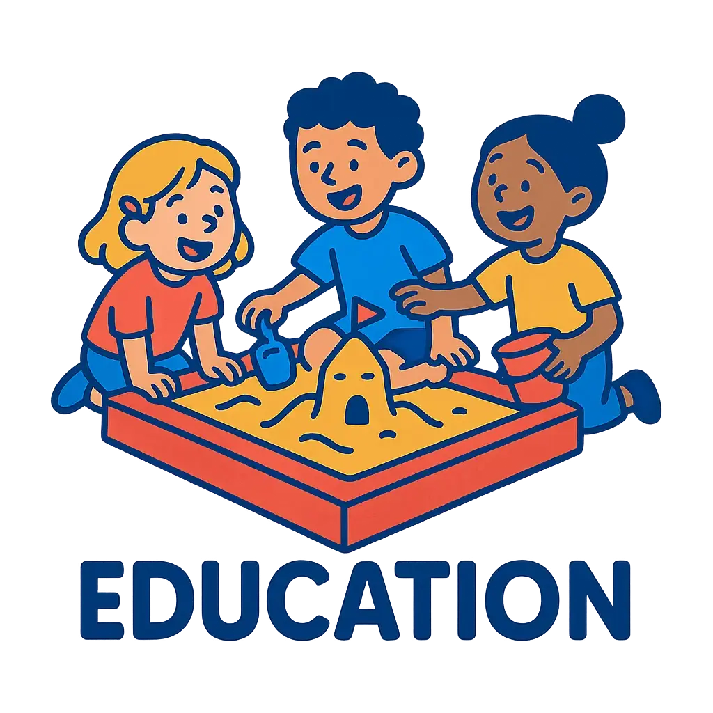 Education Logo template with playful children in a sandbox