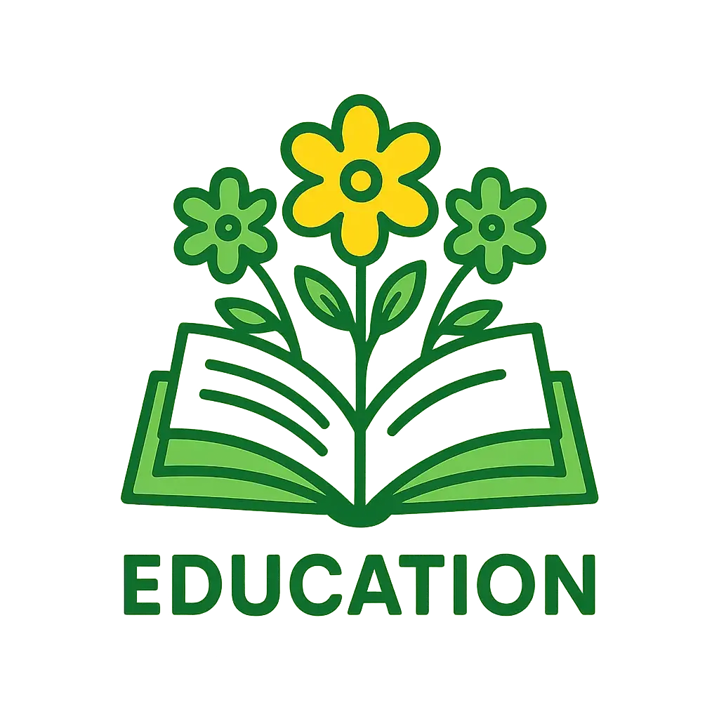 Education Logo template with open book and flowers