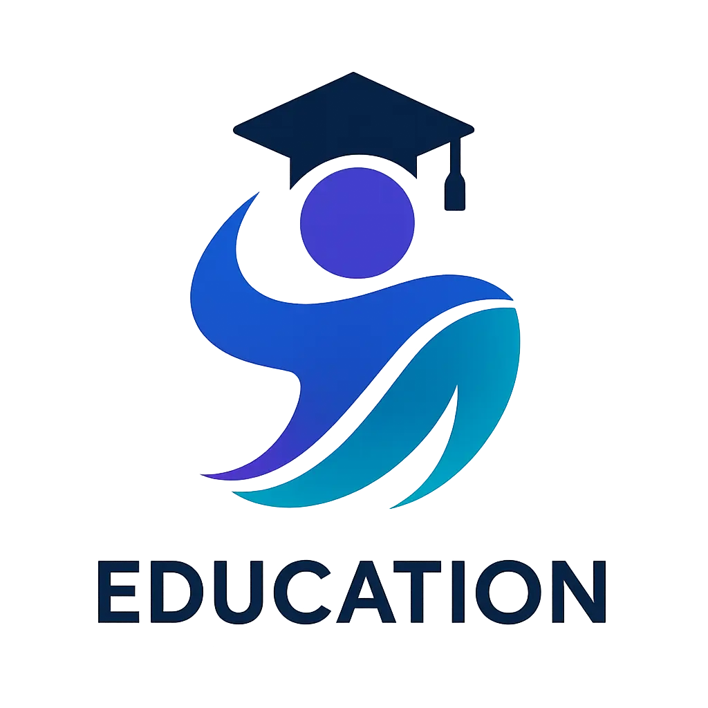 Education Logo template featuring a stylized person with a graduation cap and dynamic swirl.