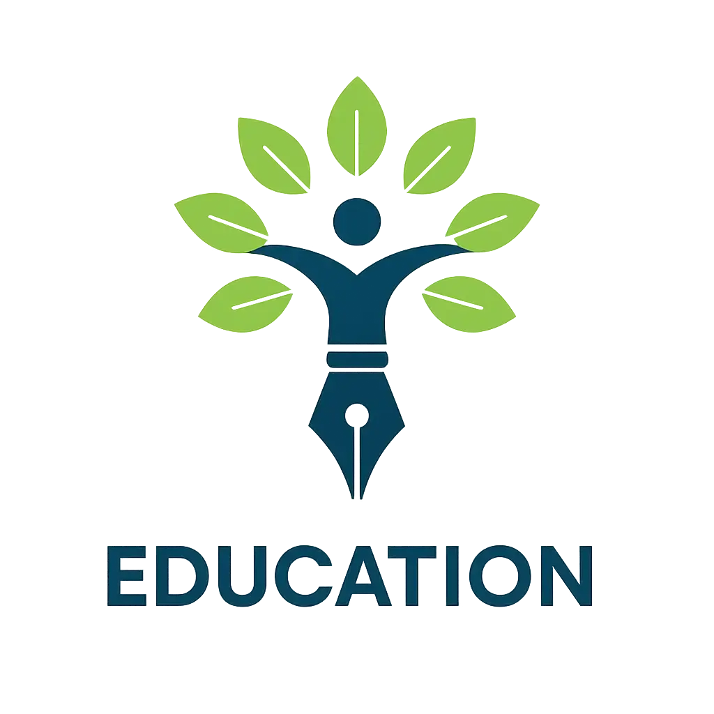 Education Logo template with tree, pen nib, and human figure
