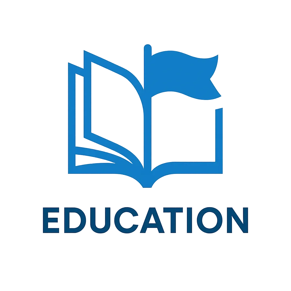 Education Logo template with blue book and flag icon