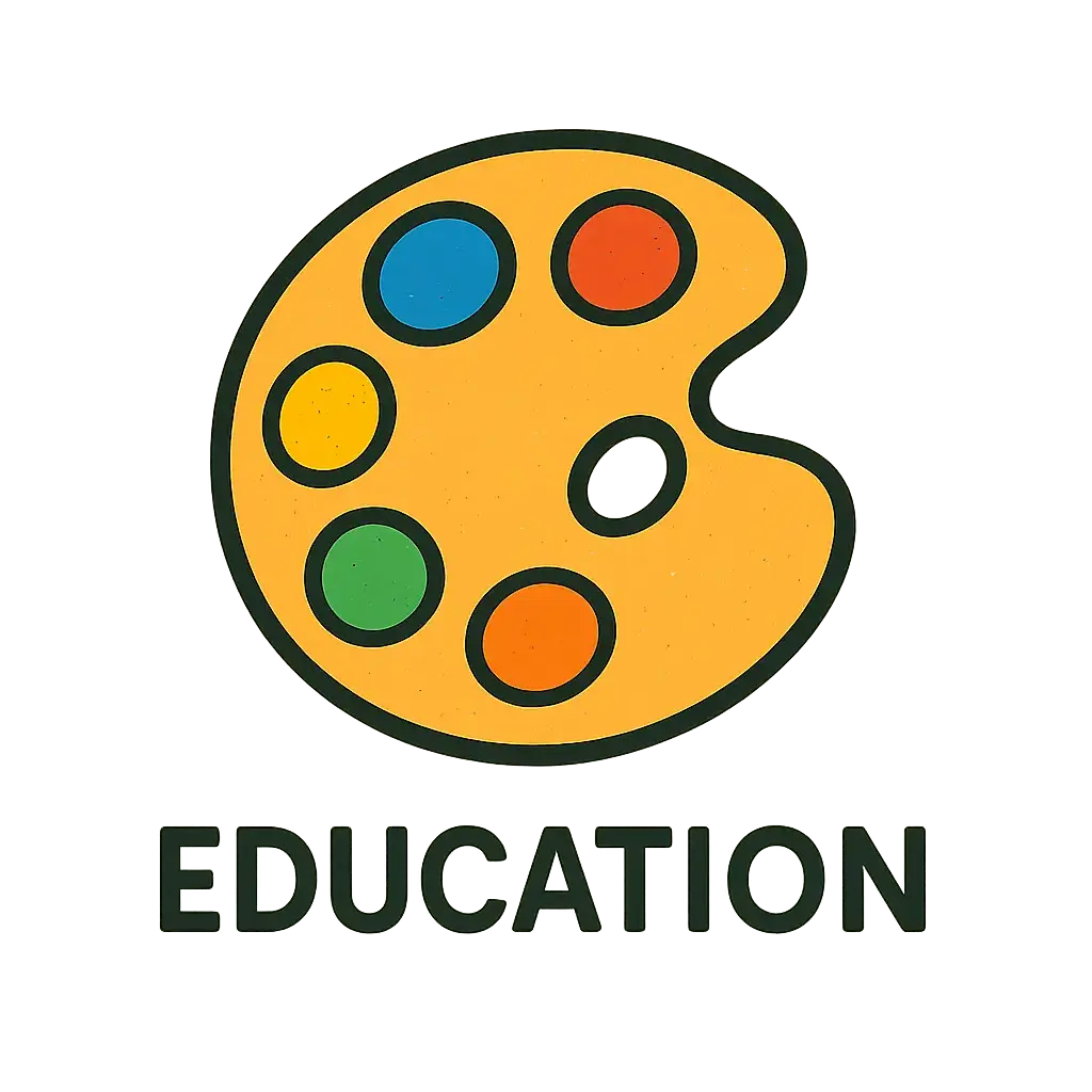 Colorful Education Logo template with paint palette and playful text