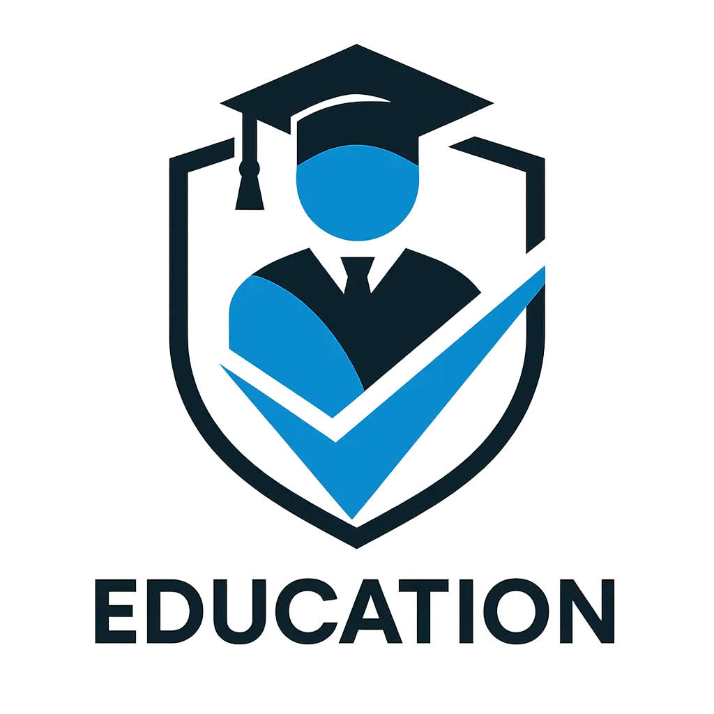 Education Logo template with graduate figure and checkmark