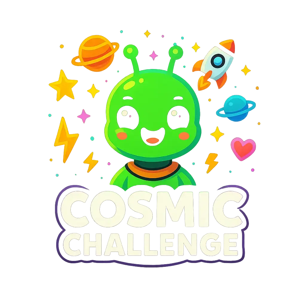 Gaming Logo template with friendly alien and playful icons