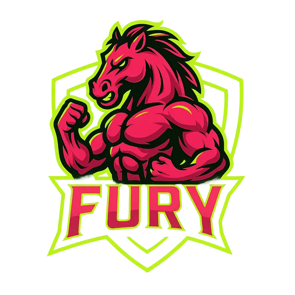 Gaming Logo template featuring a muscular horse in neon pink and green
