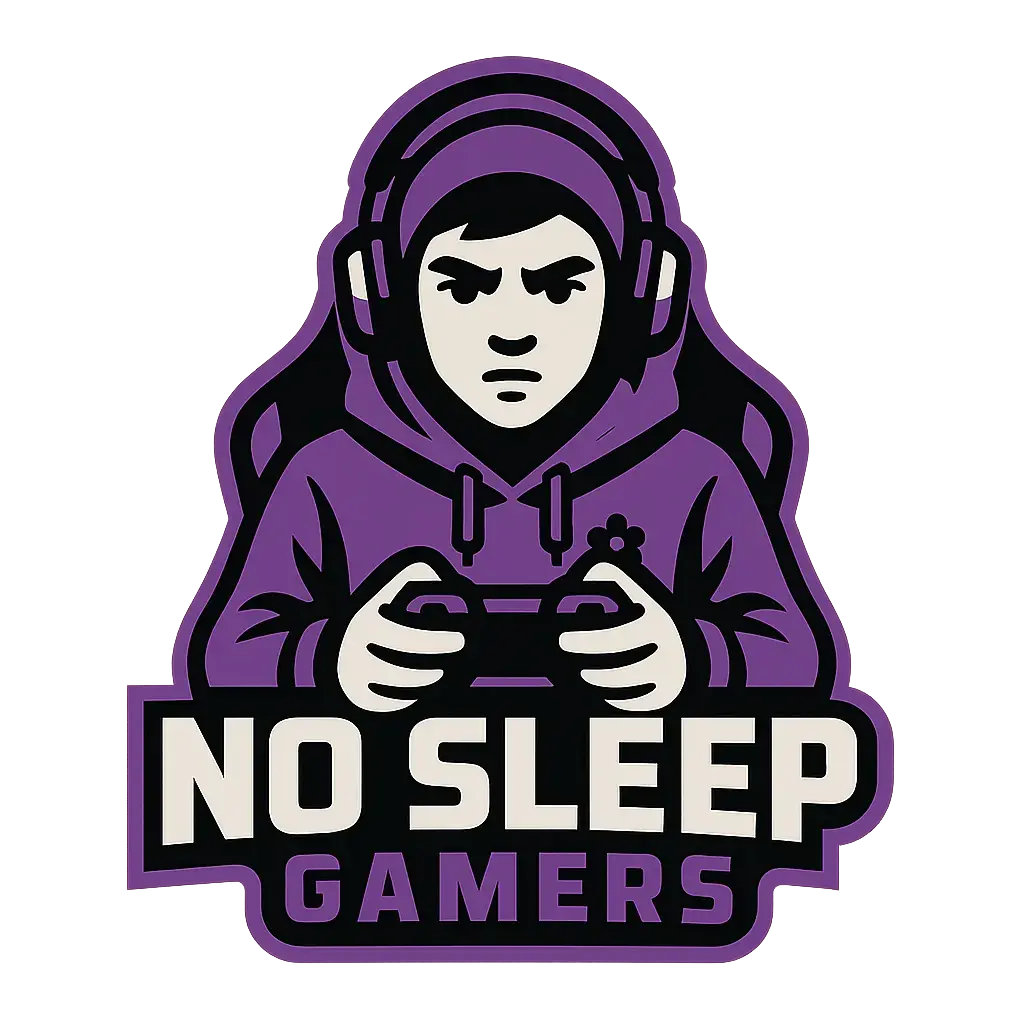 Gaming Logo template featuring a focused gamer with a purple hoodie and controller