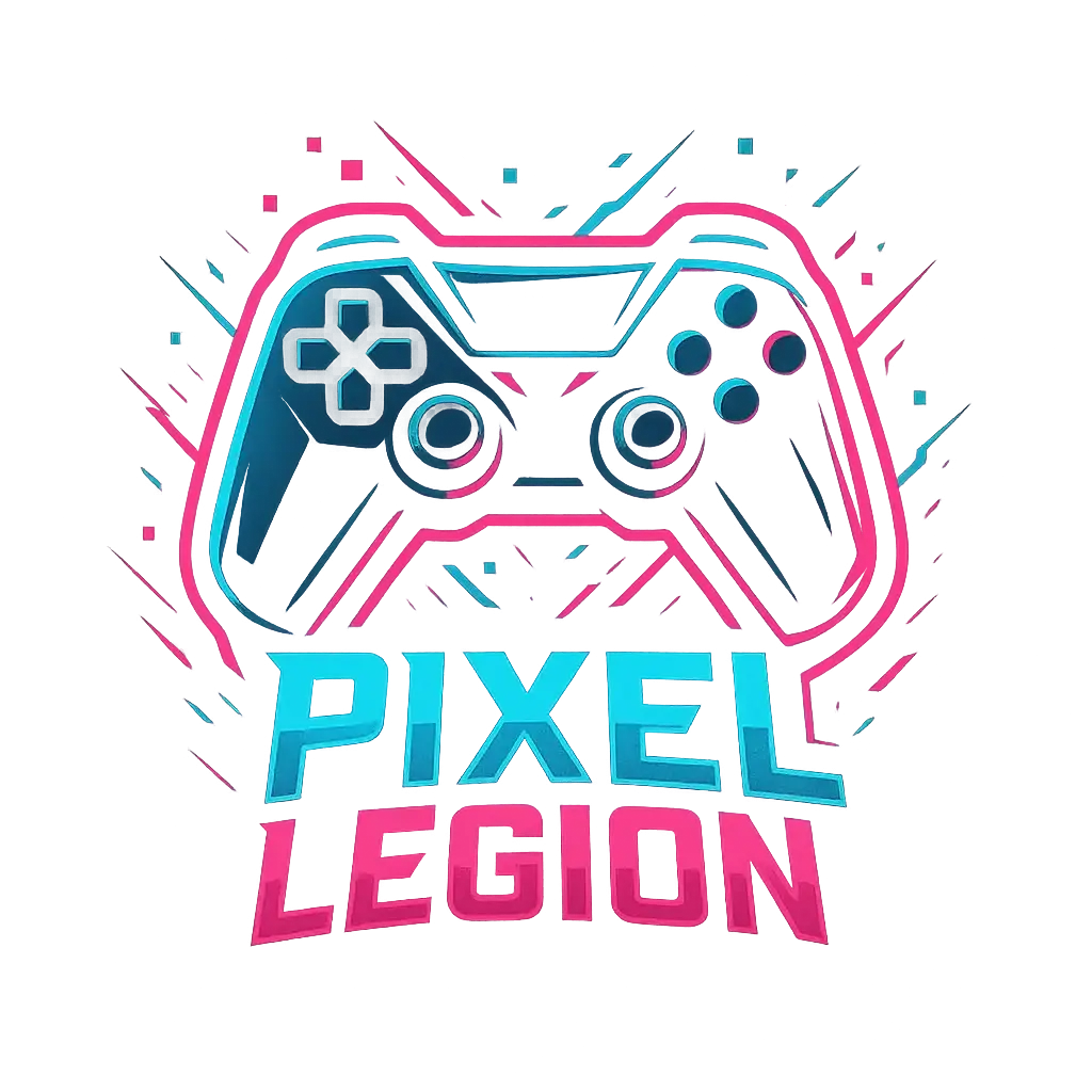 Gaming Logo template featuring bold game controller with neon glow