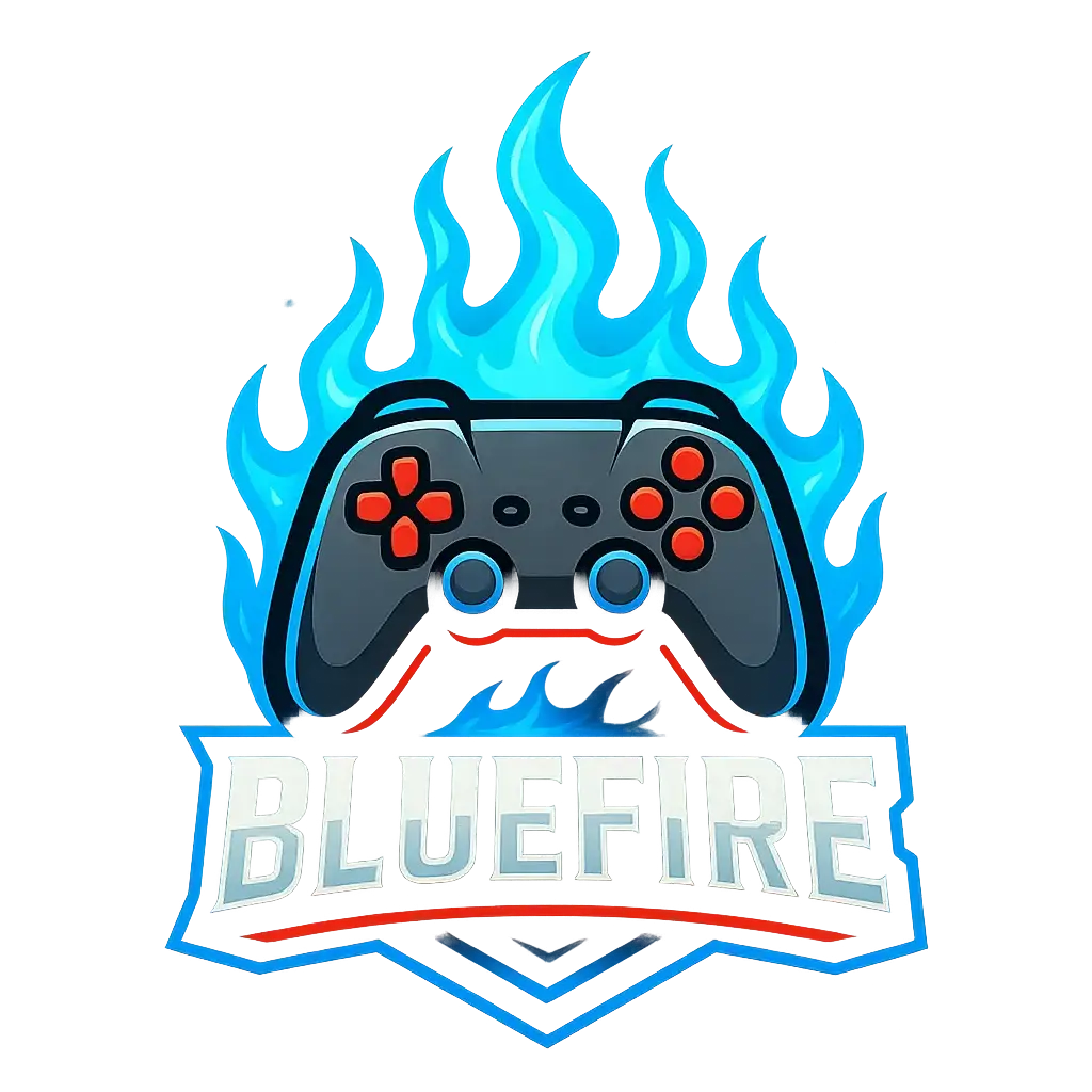 Gaming Logo template featuring a blue flame game controller