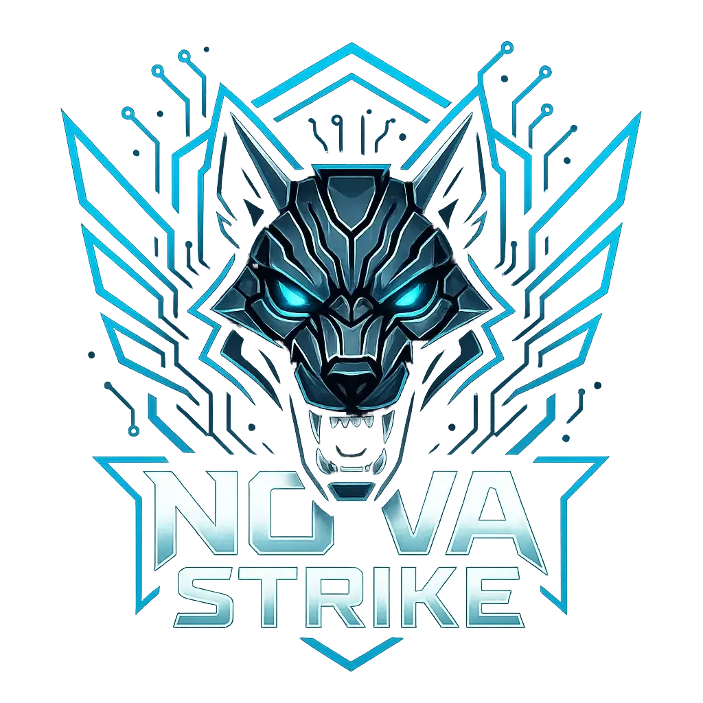 Cybernetic wolf Gaming Logo template with neon sci-fi style