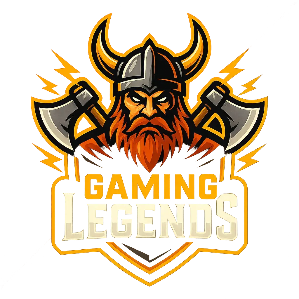 Gaming Logo template featuring Viking warrior, axes, and bold text