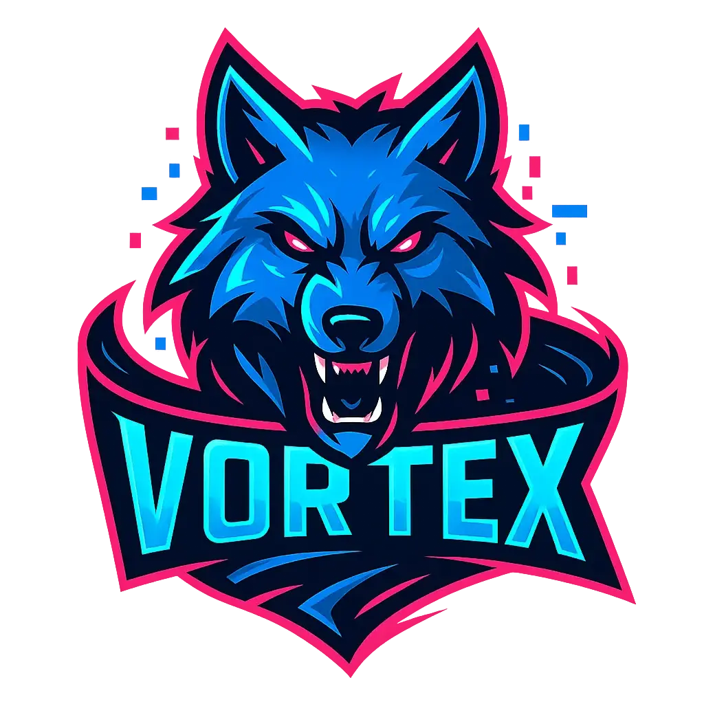 Gaming Logo template with a fierce wolf head and bold 'Vortex' typography
