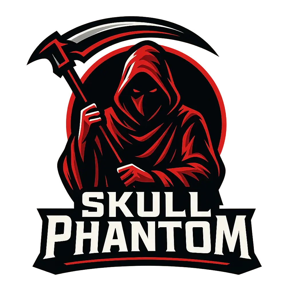 Gaming Logo template featuring a hooded figure with scythe and bold typography