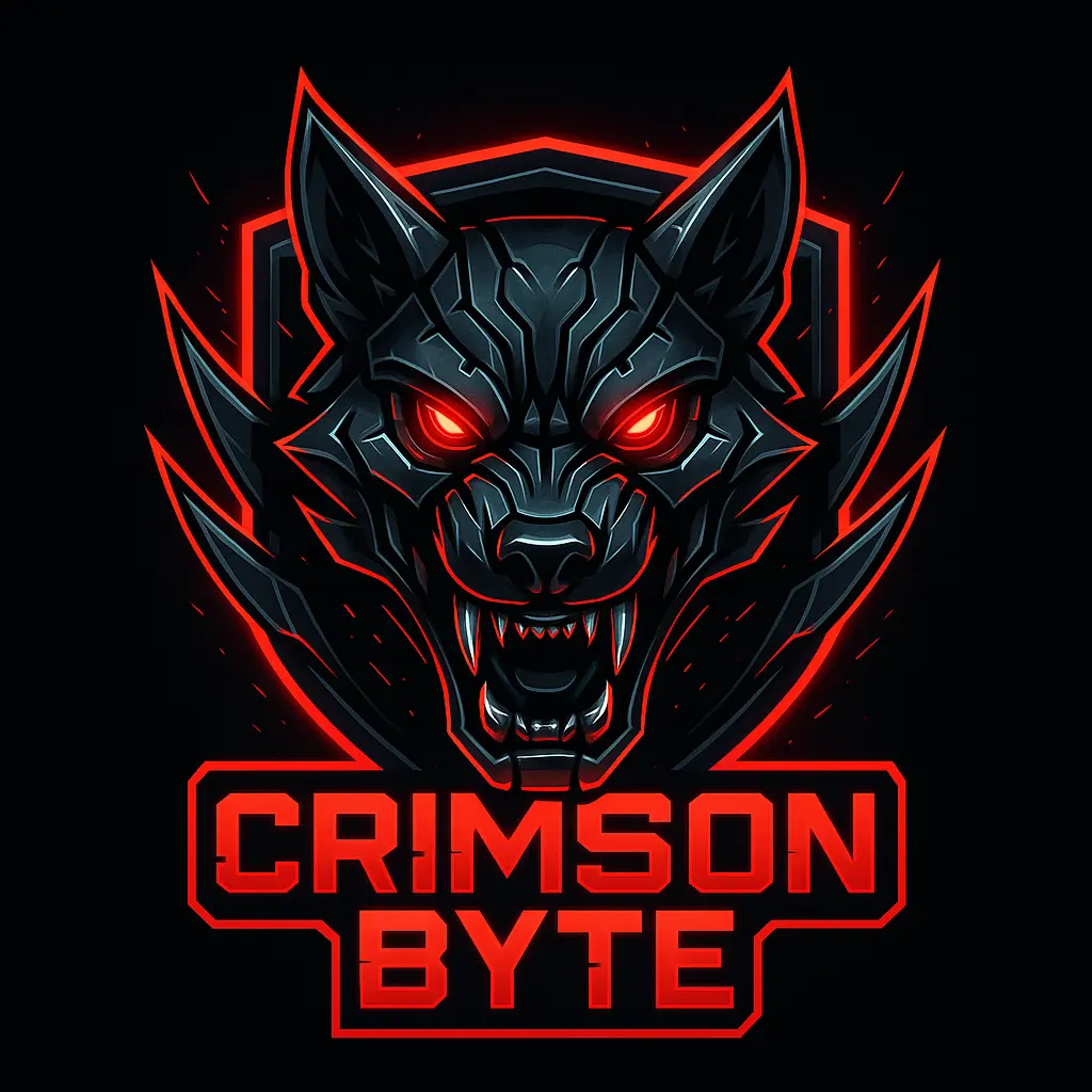 Cybernetic wolf Gaming Logo template with red neon accents
