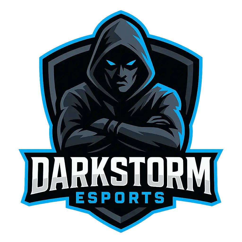 Gaming Logo template featuring a hooded figure with crossed arms and bold typography
