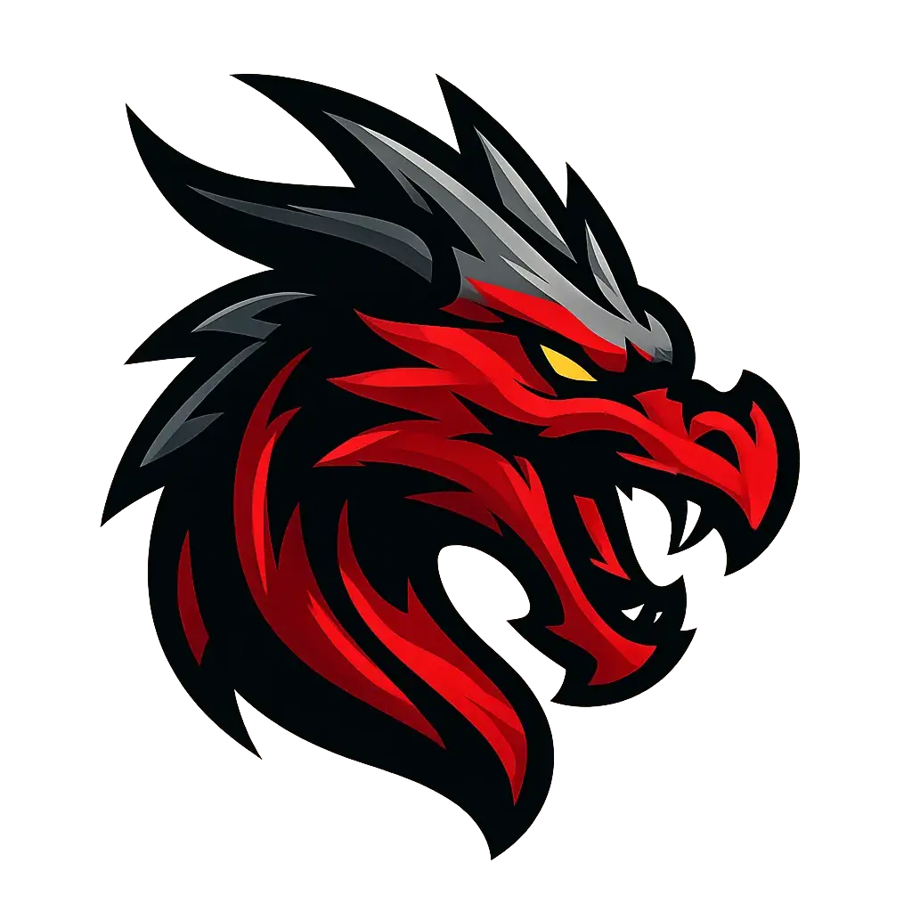 Fierce dragon head Gaming Logo template in bold red and black