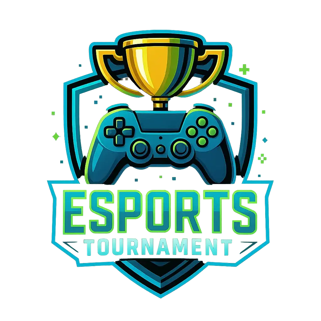 Gaming Logo template with game controller, trophy, and eSports theme