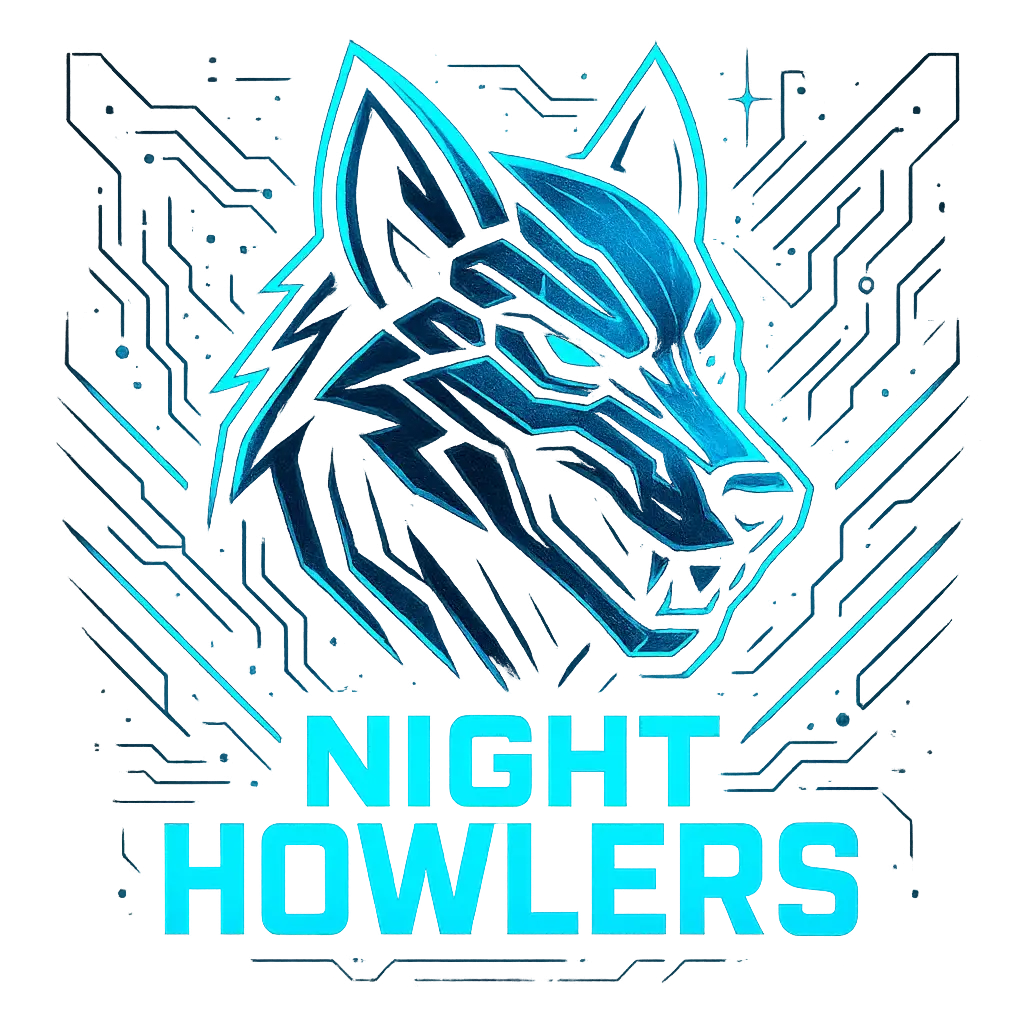 Cyber wolf Gaming Logo template with neon blue glow