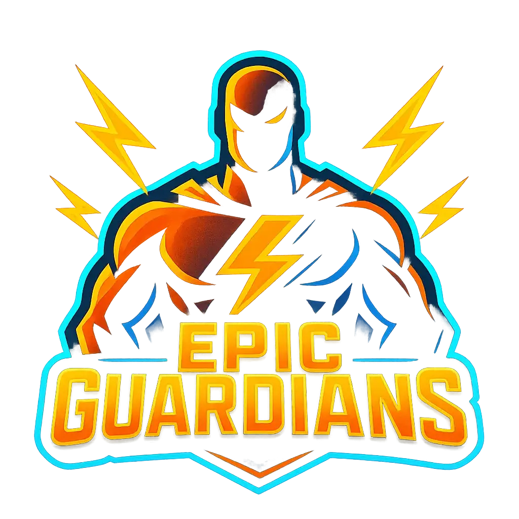 Epic Guardians Gaming Logo template with bold, dynamic typography and neon glow