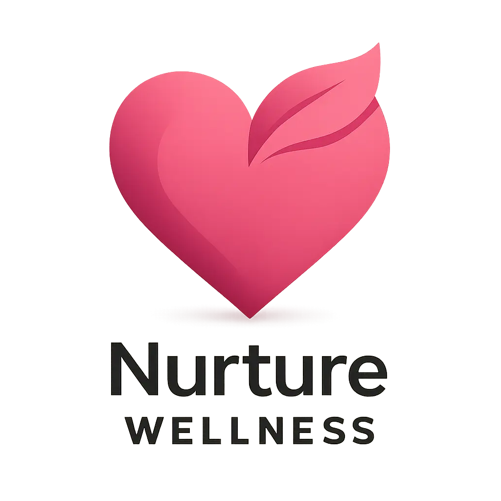 Heart Logo template with a pink heart and leaf element