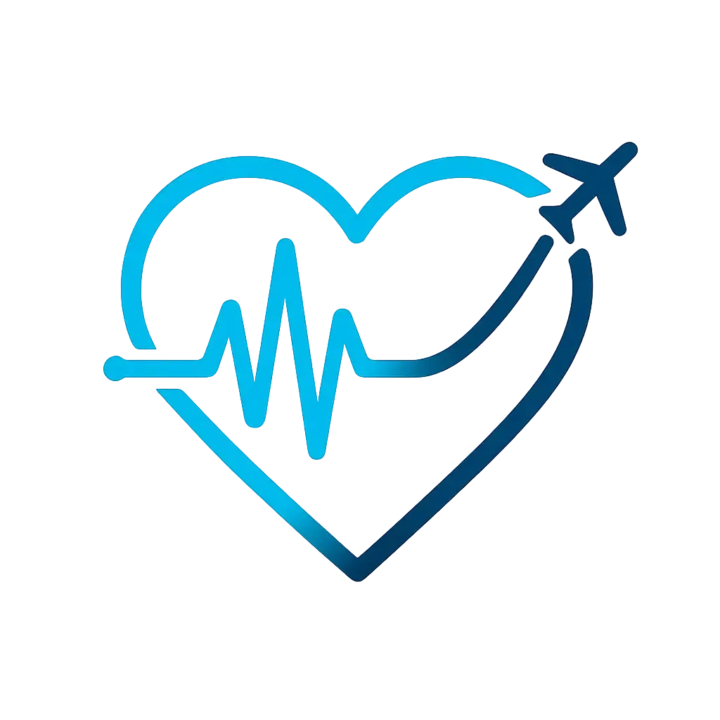 Heart Logo template combining pulse line and airplane